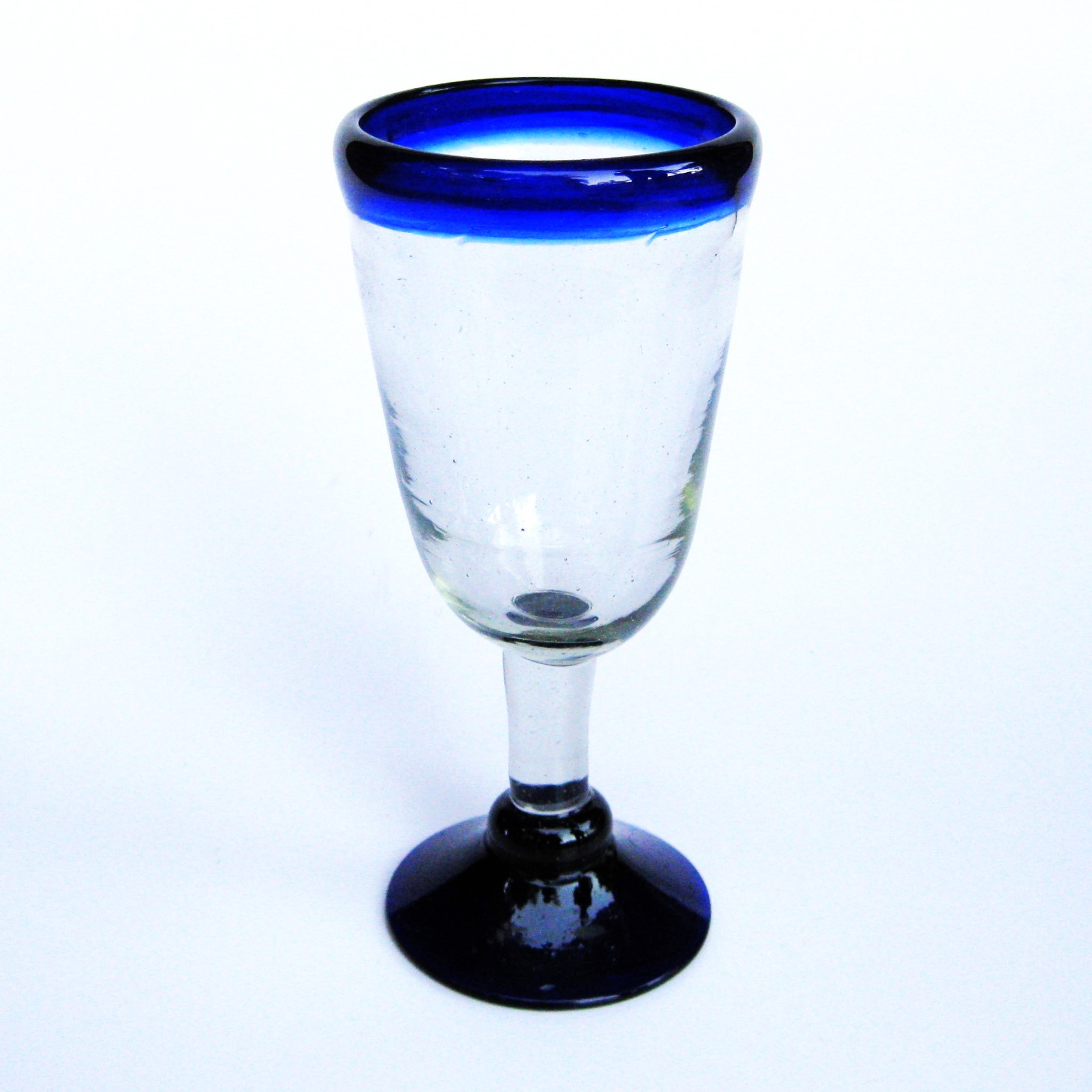 copas para vino anguladas con borde azul cobalto, 8 oz, Vidrio Reciclado, Libre de Plomo y Toxinas